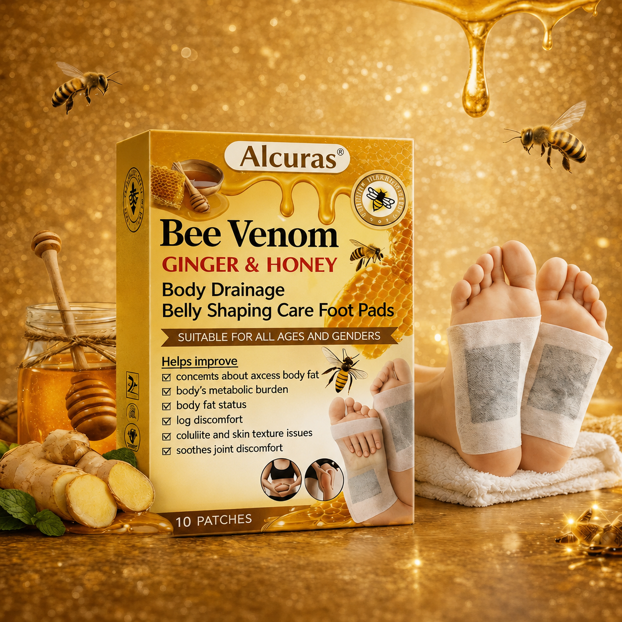 Alcuras® Bee Venom Ginger Herbal Foot Patches (Set of 10)